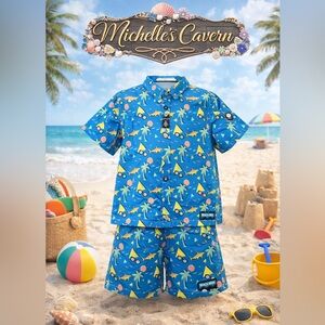 Blue Beach Bros size 10 shark Themed Shirt and Shorts Set